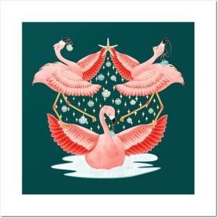 Pink Flamingo Tropical Paradise Christmas Tree Posters and Art
